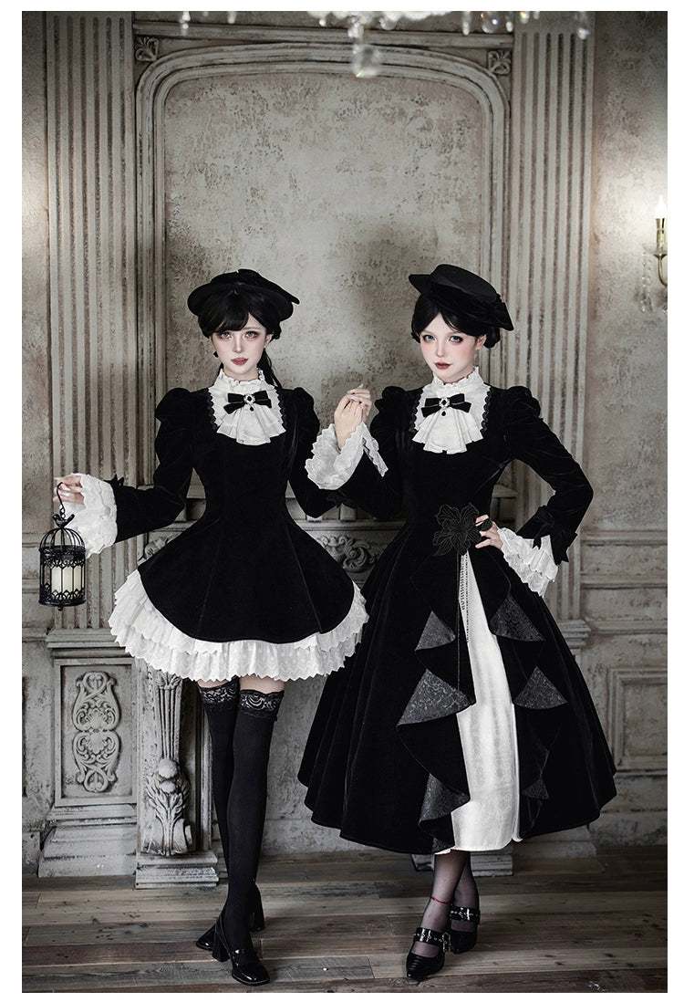 With PUJI - To the Dusk - Classic Lolita Tiered-Skirt OP, Long Irregular Hem 44319:804609