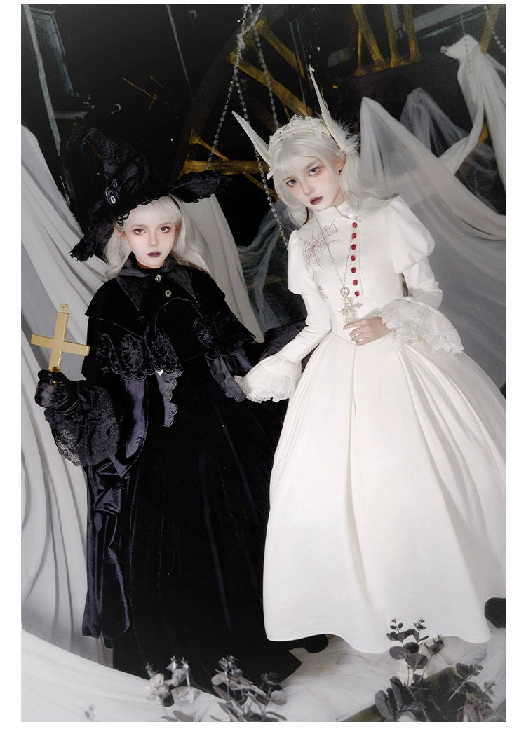 With PUJI~Enigmatic Night Poem~Halloween Gothic Lolita Fishbone Bustier Dress Embroidered Coat 39968:648086