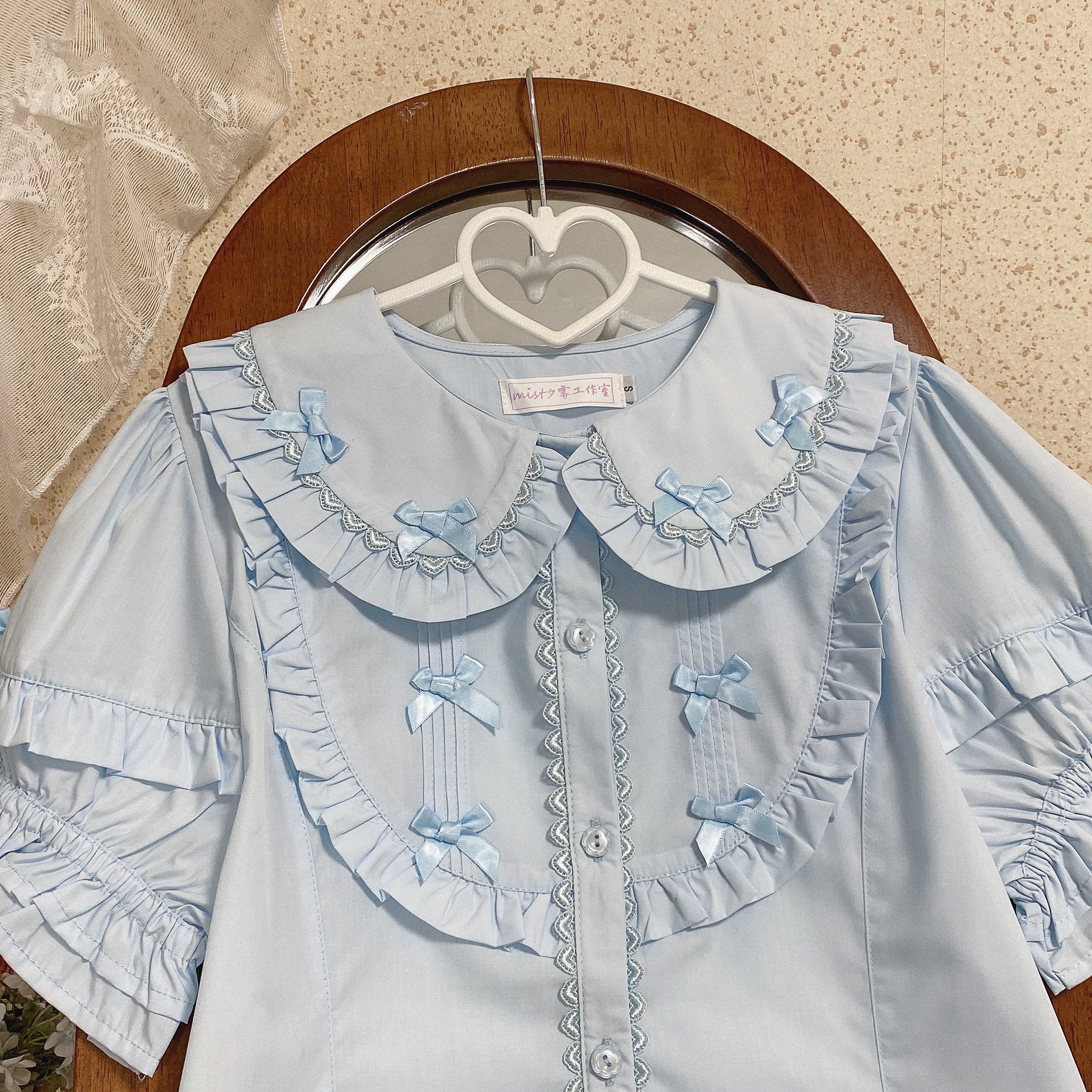 MIST - Creamy Condensed Milk - Kawaii Lolita Shirt Soft Girl Short-sleeved Blue S
