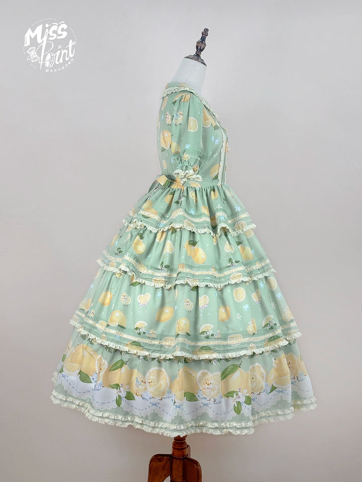 Miss Point~Lemon Chick~Country Lolita Printed OP With Button Front 42984:760442