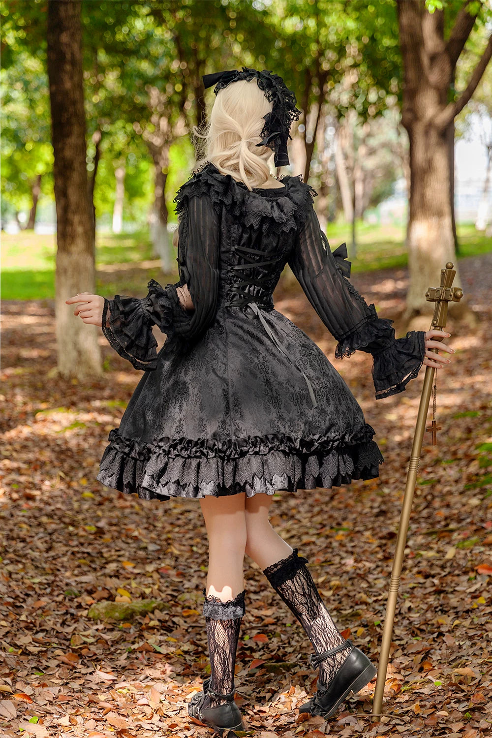 Canon Of Floral Melody - Gothic Lolita Black JSK Dress, Jacquard Pattern