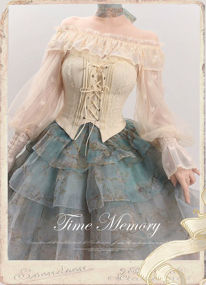 Time Memory~Layered Heart~Sheer Classic Shirt with Mutton Sleeves & Polka Dot