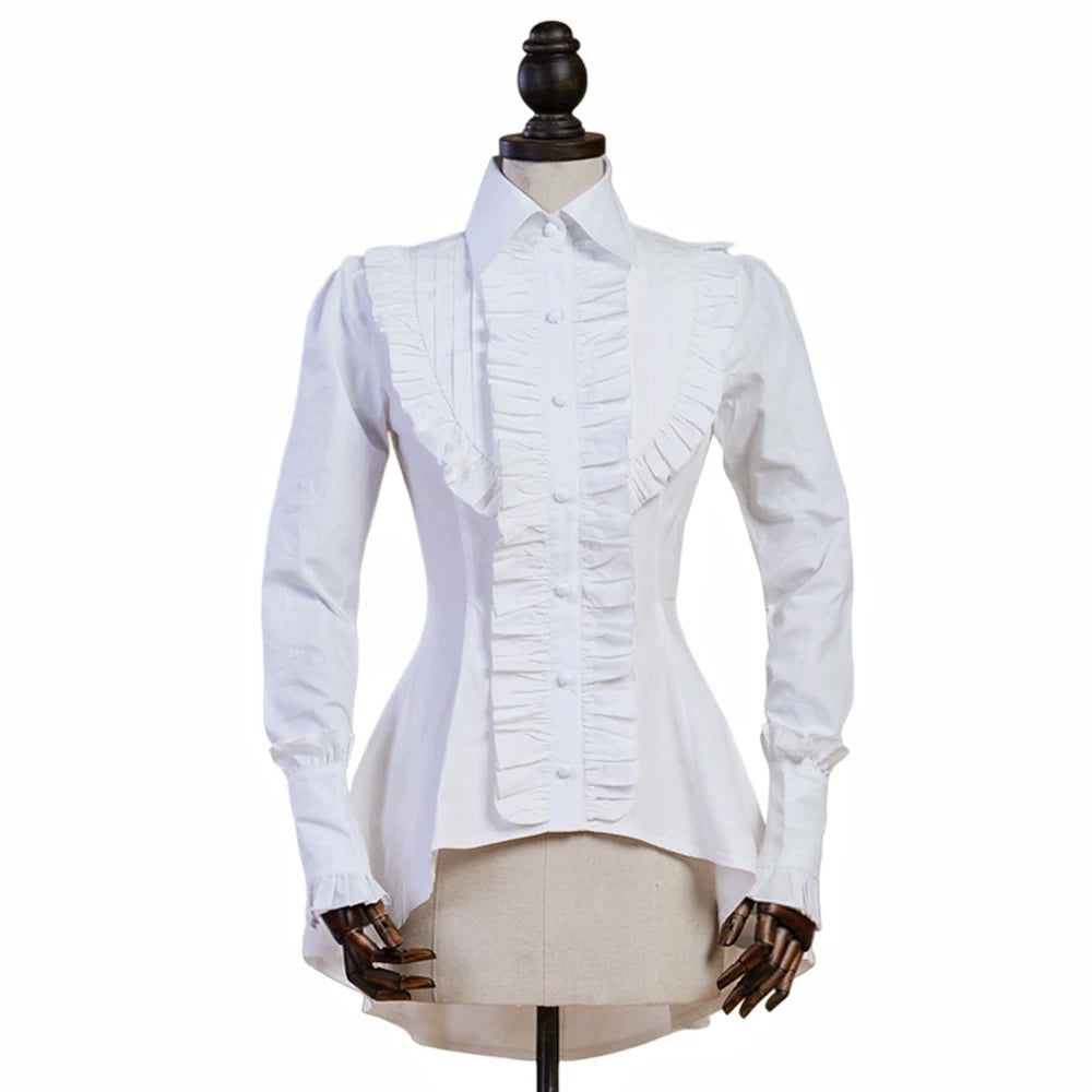 Gothic Lolita Tailed Hem Blouse and Multi-layer Skirt Set White Blouse Only S