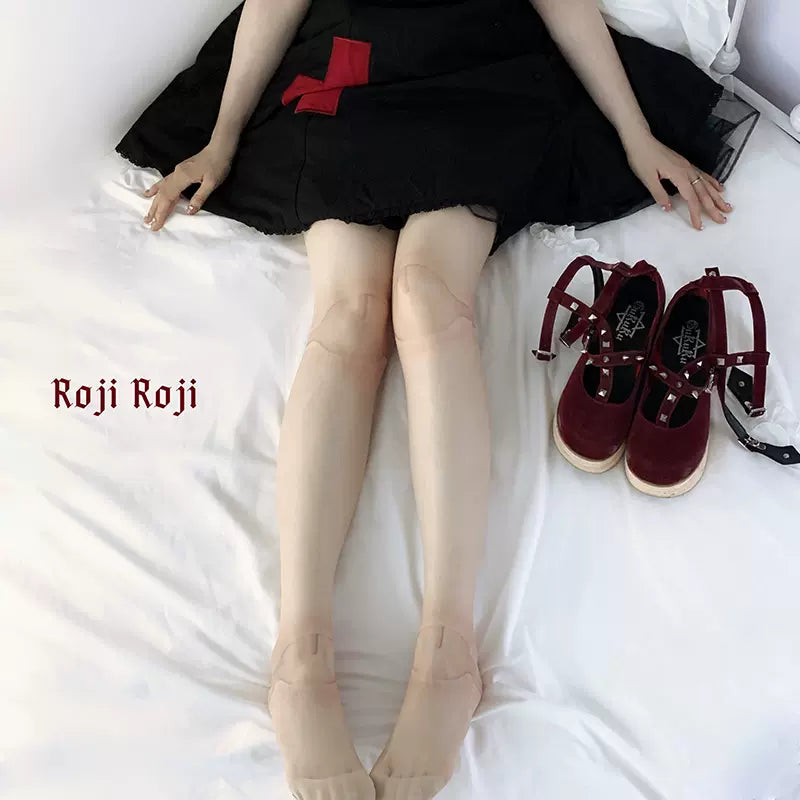 Roji Roji~Sweet Lolita Pantyhose Joint Print Light Stockings Summer Height 150~170 Ultrathin Pink 