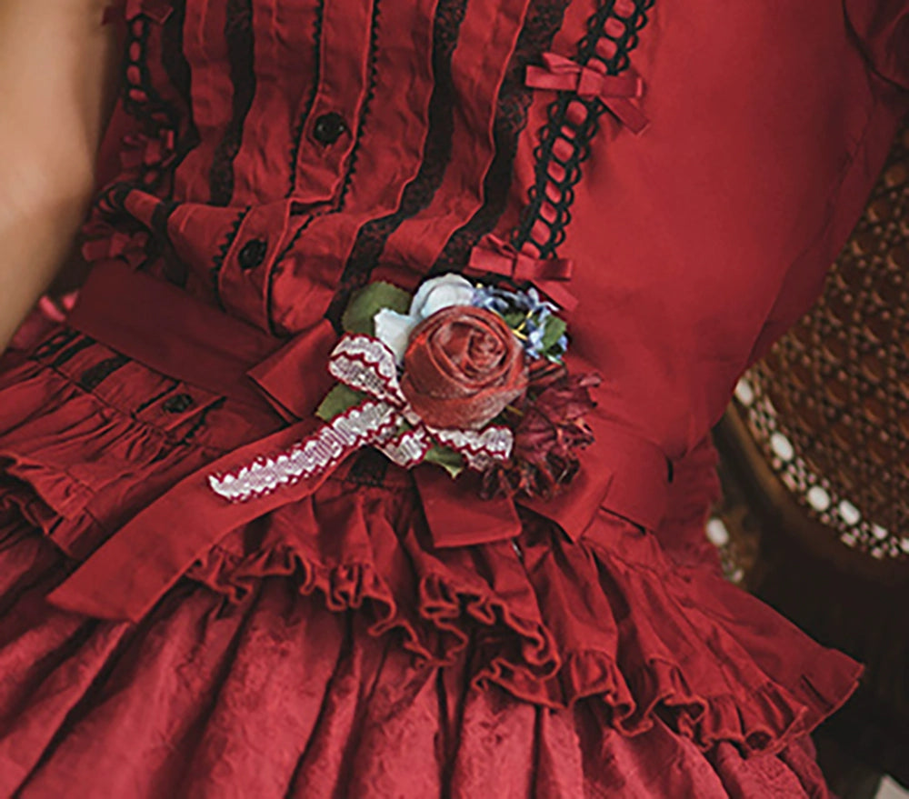 Miss Point - Sweet Lolita Accessories KC Hair Clip Brooch Waistband Cuffs Red Flower Dual-Use Brooch