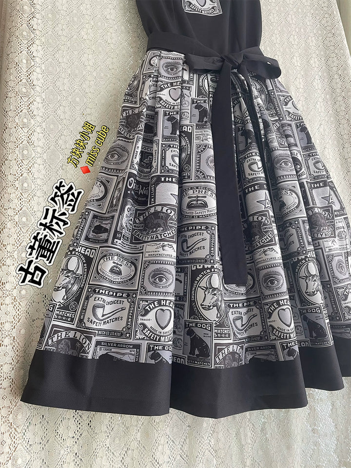 Miss Cube - Antique Label - Retro Lolita JSK Dress Print Daily Dress 35662:498752