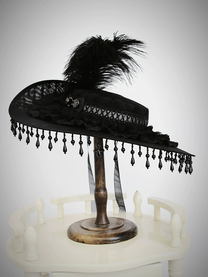 Alice Girl~Bony Dragon~Chinese Style Lolita Hats Black Fringe Hat Disc-shaped Tassel Hat (Black)  