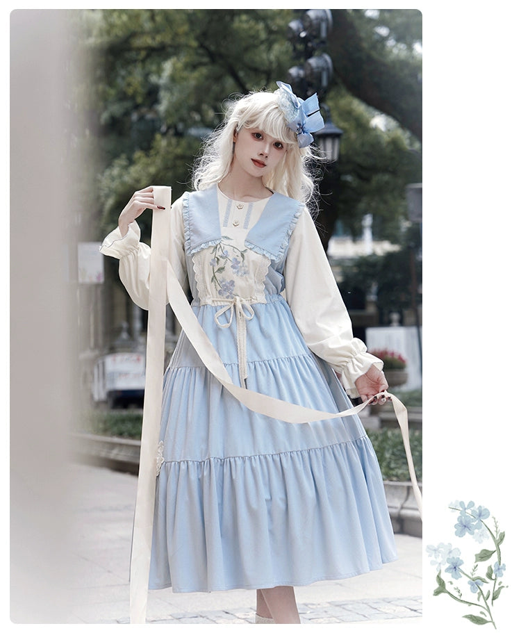 With PUJI~Flower in Fog~Elegent Lolita OP Dress Embroidery Spring Dress   