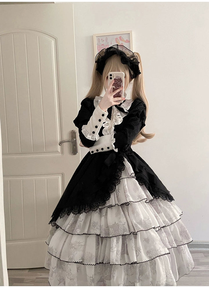 Buling Moon~Vintage Elegant Lolita OP Dress Black White Dress   