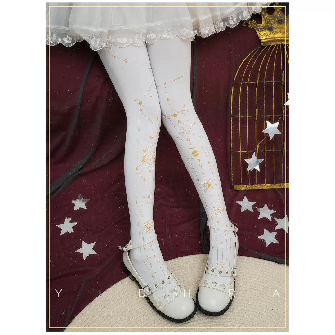 Yidhra~Starry Sky~12D Velvet Gothic Lolita Pantyhose with Skin-Colored Tights White Pantyhose - 120D Only