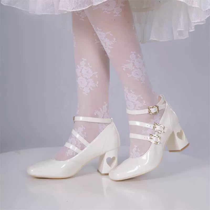 MR.Qiutian - Byron Manor - Elegant Lolita Shoes Thick Mid Heel Shoes Ivory white 35