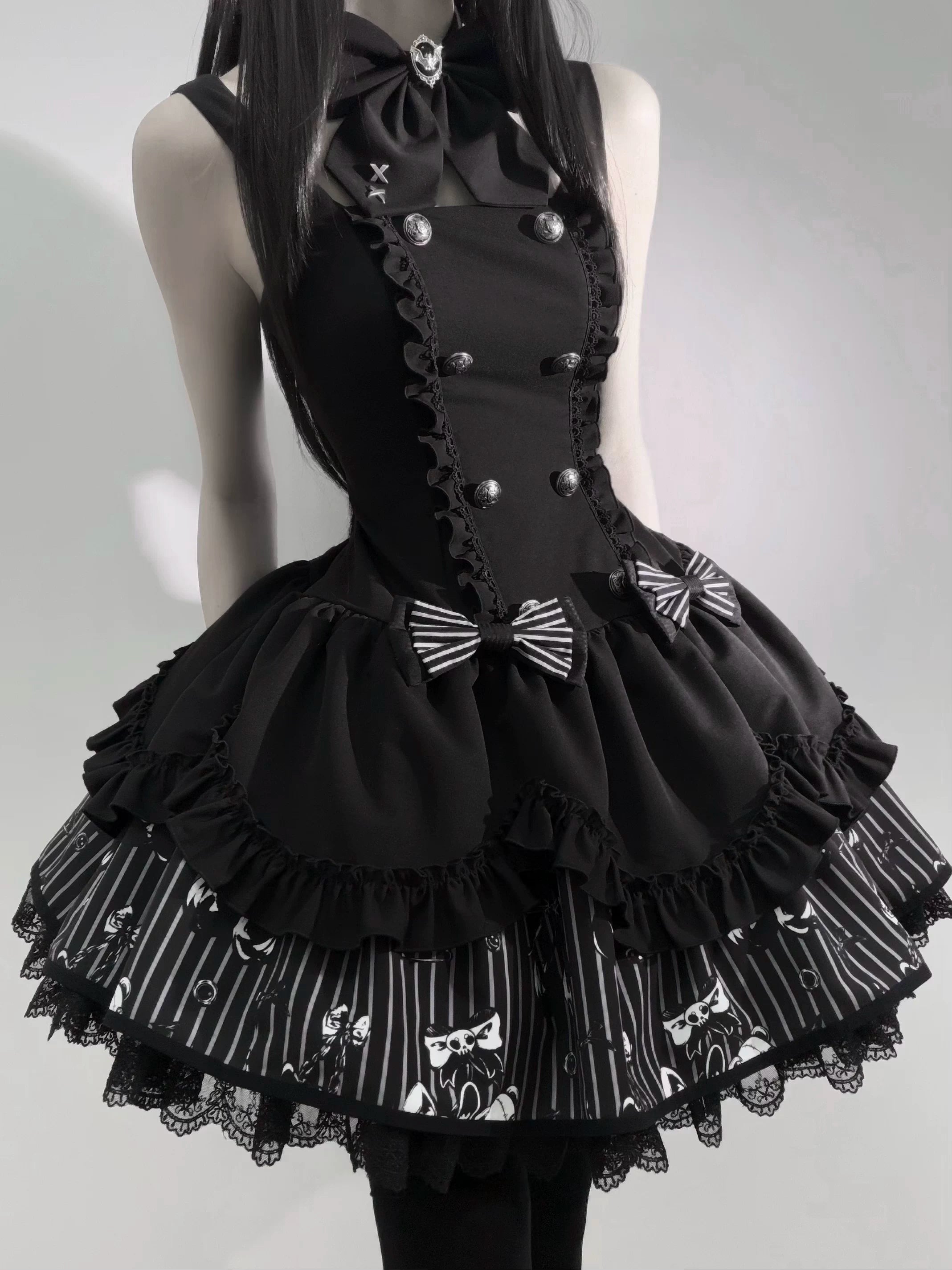 Dark Lord - Gothic Lolita Striped JSK Set, Skull Print 44837:825284