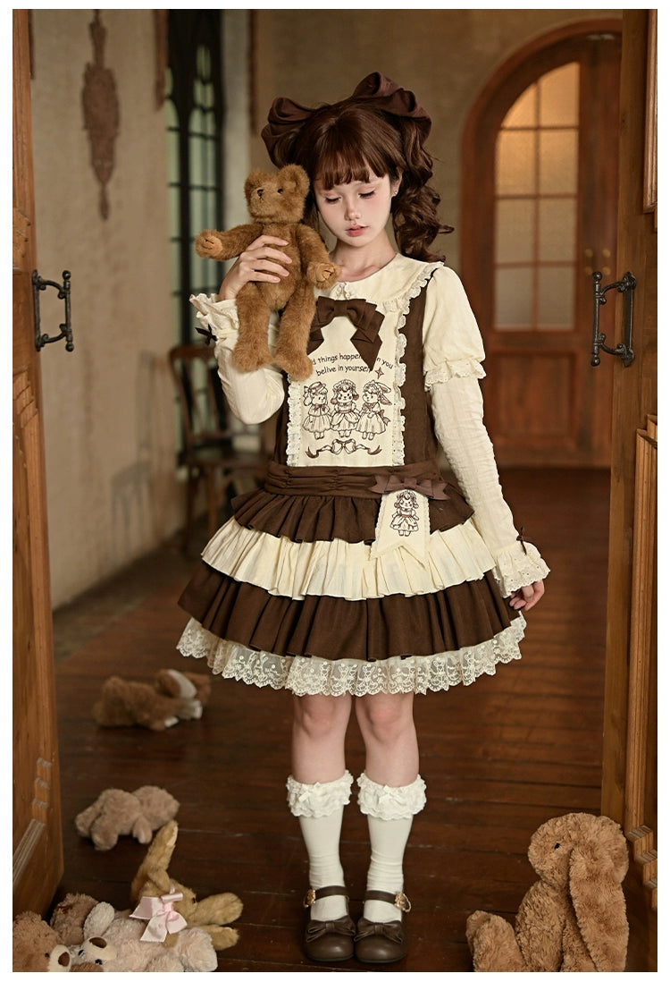 With PUJI - Sugar Frost Tale - Kawaii Lolita OP Button Closure Dress, Lamb & Bunny Embroidery 44101:796480