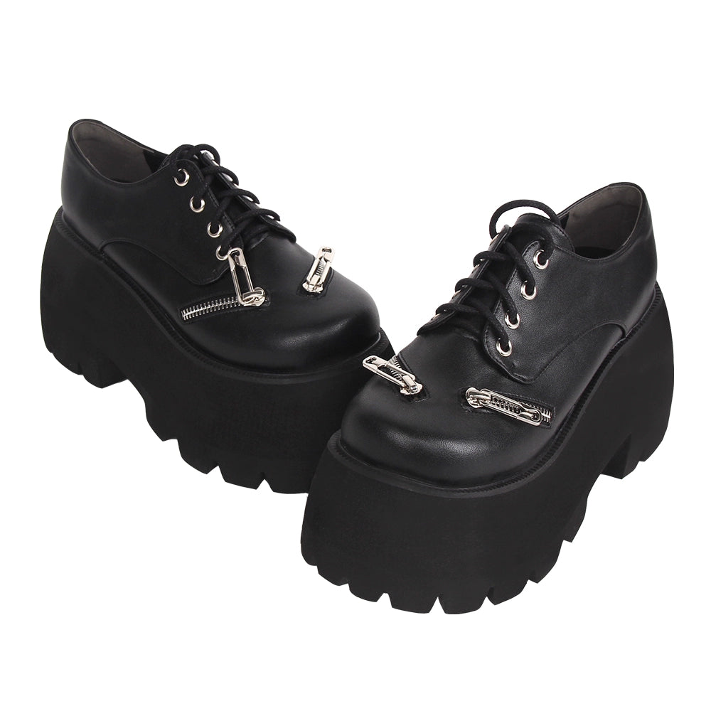 PUPUJIA~Punk Lolita Round Toe Black Platform Shoes   