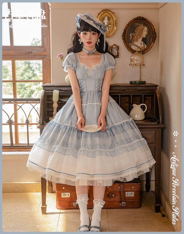 Mademoiselle Pearl~Antique Porcelain~Vintage Lolita Dress Elegant OP JSK   