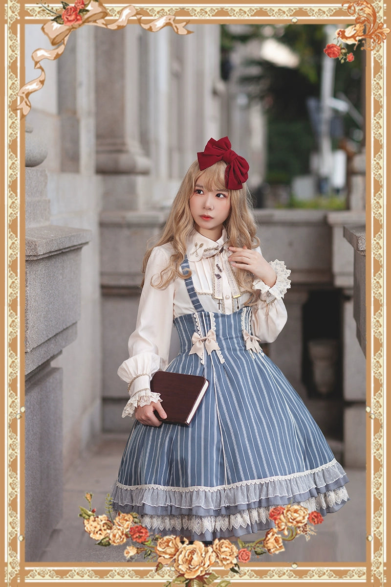 (Buy for me) Infanta~Elegant Lolita Stripe High-waist Jumper Dress Set and Cape 22624:320948