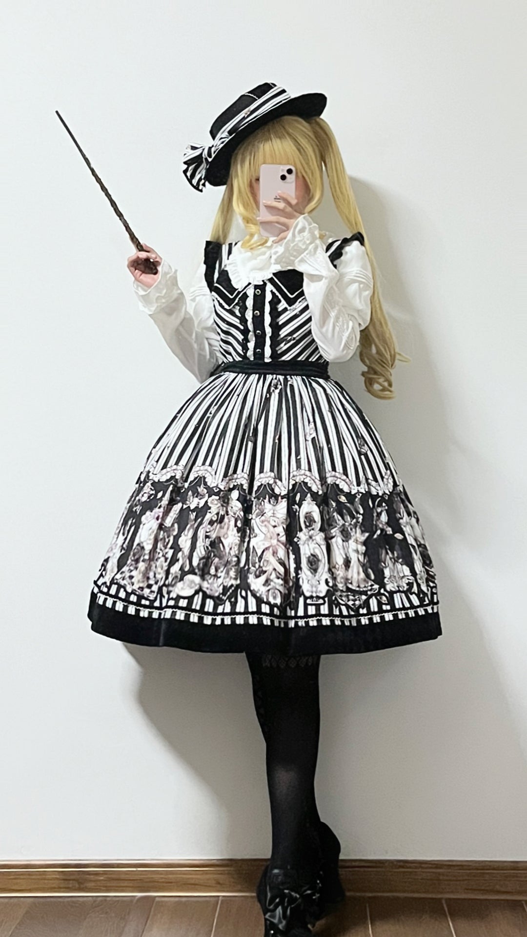 (Buyforme)Little Bear~Gothic Lolita Black and White Striped JSK Set   