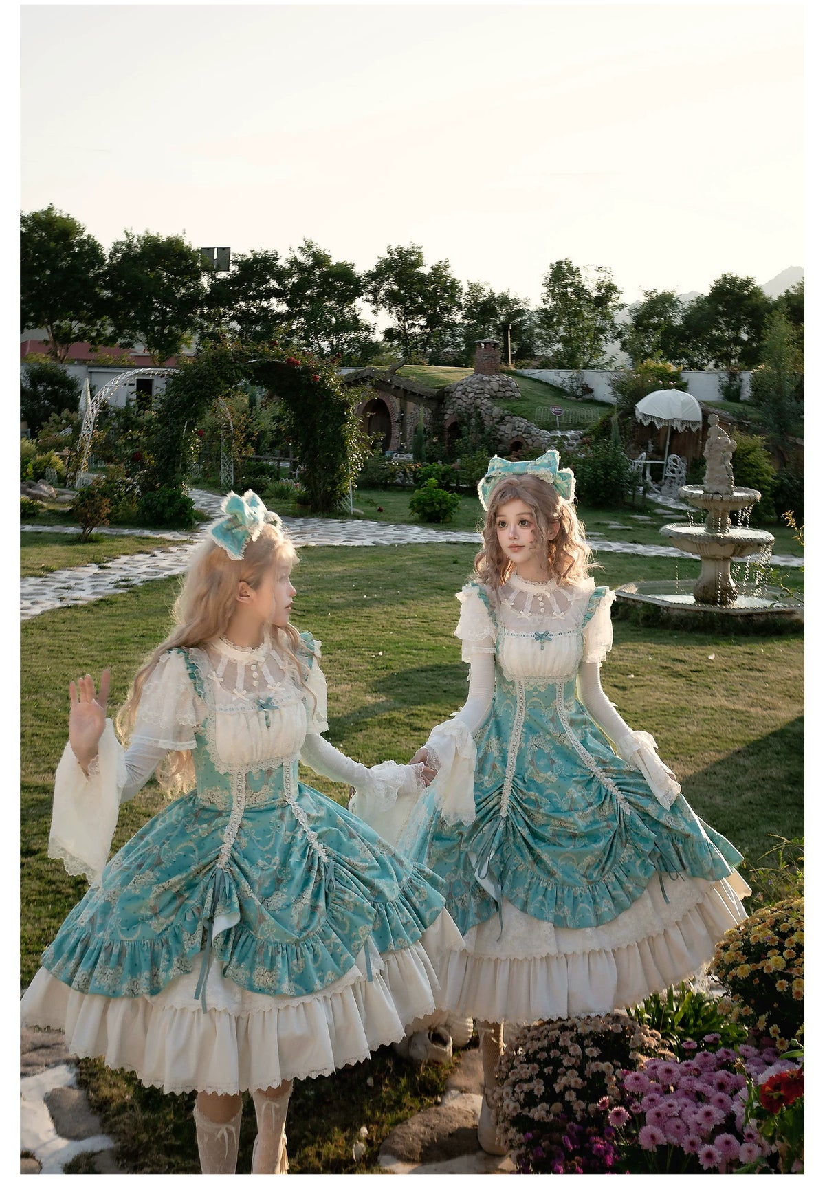 Old Courtyard Floral Letter - Classic Lolita Printed JSK Dress Set, Drawstring Lift-up Hem 46102:875282