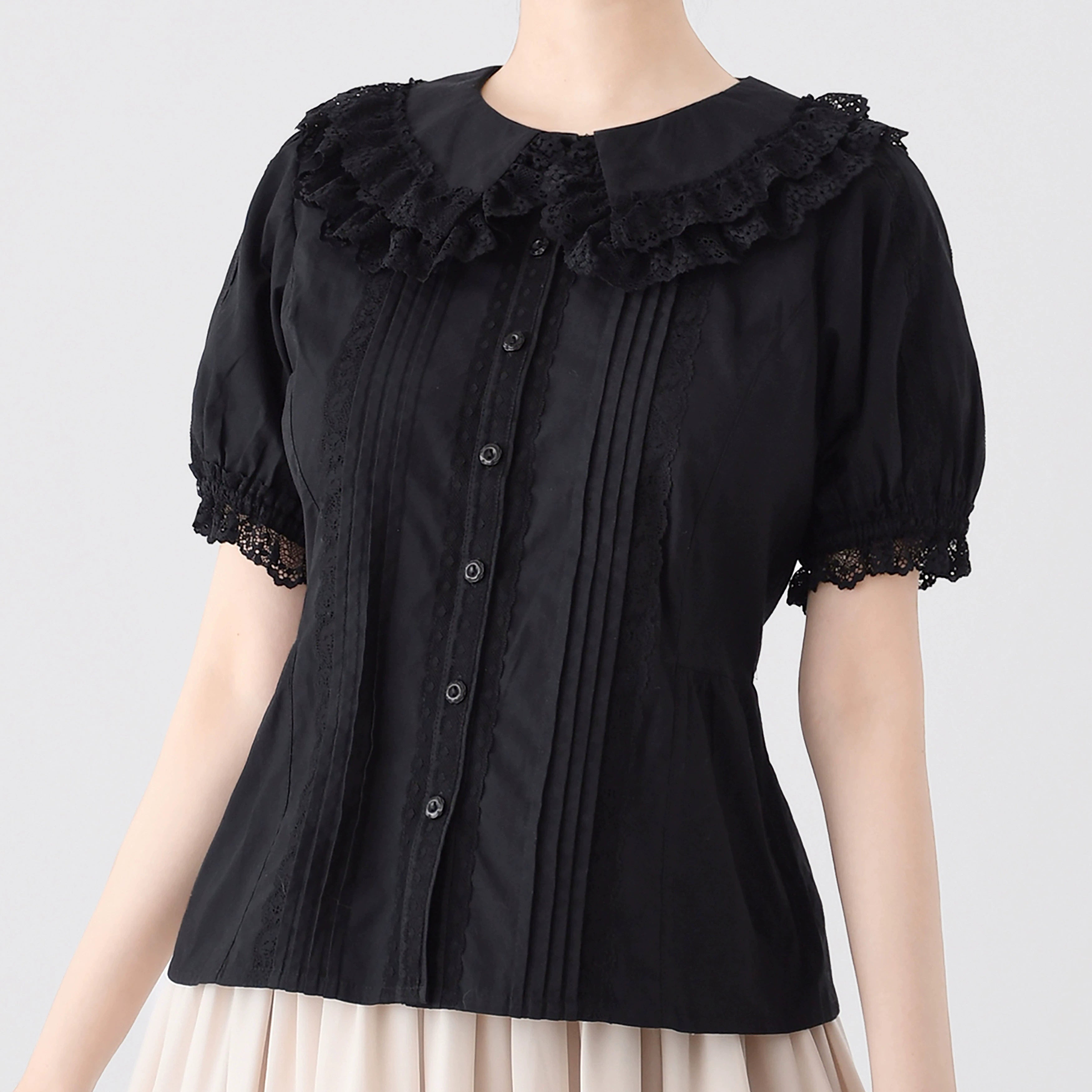 MIST - Hyde Garden - Cotton Lolita Blouse Puff Short Sleeve Shirt black S