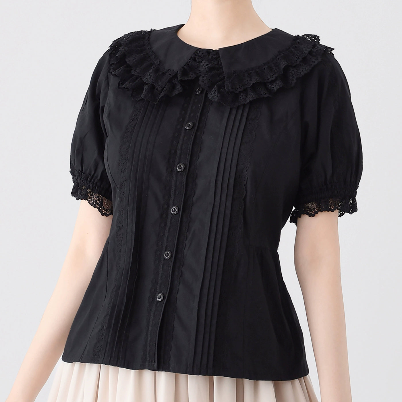 MIST~Hyde Garden~Cotton Lolita Blouse Puff Short Sleeve Shirt black S 