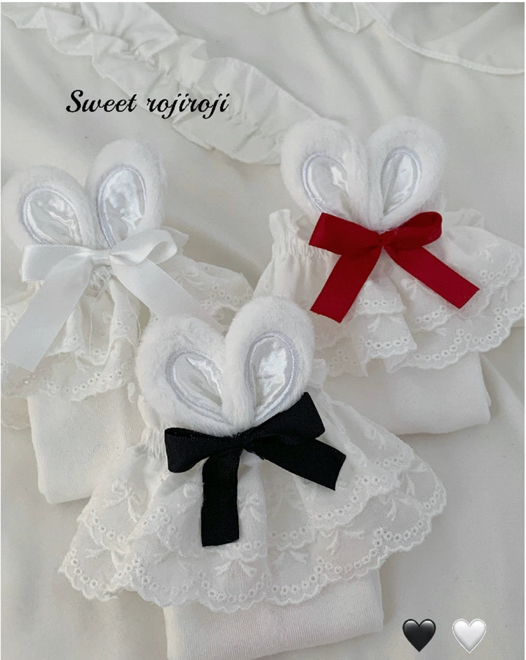 Roji roji~Cotton Lolita Bunny Ear Socks Summer Bow Short Socks   