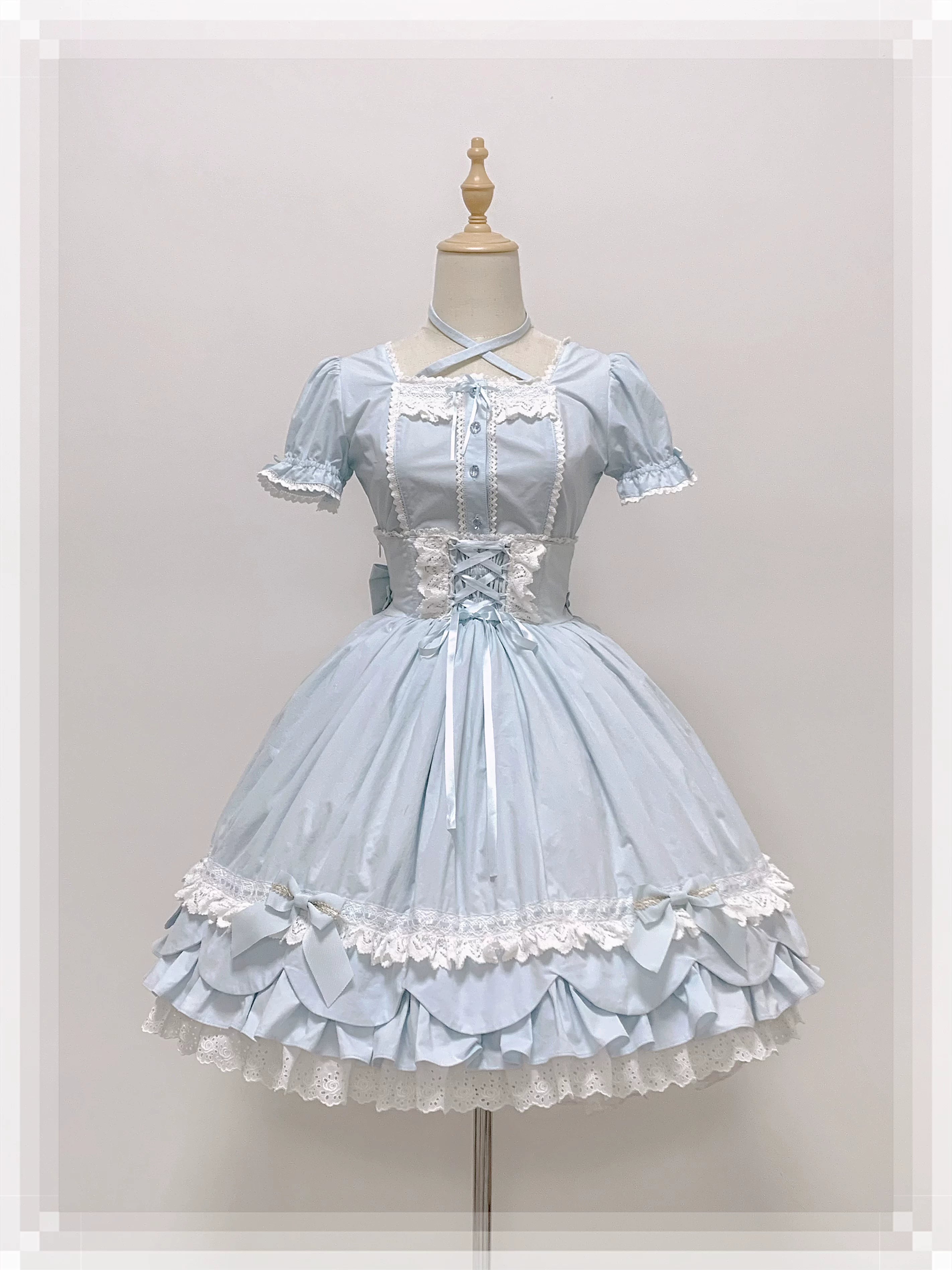 Haruhime Momoko - Cotton Old School Lolita Skirt with Tiered Back Overlay (L M S XL) 45544:860499