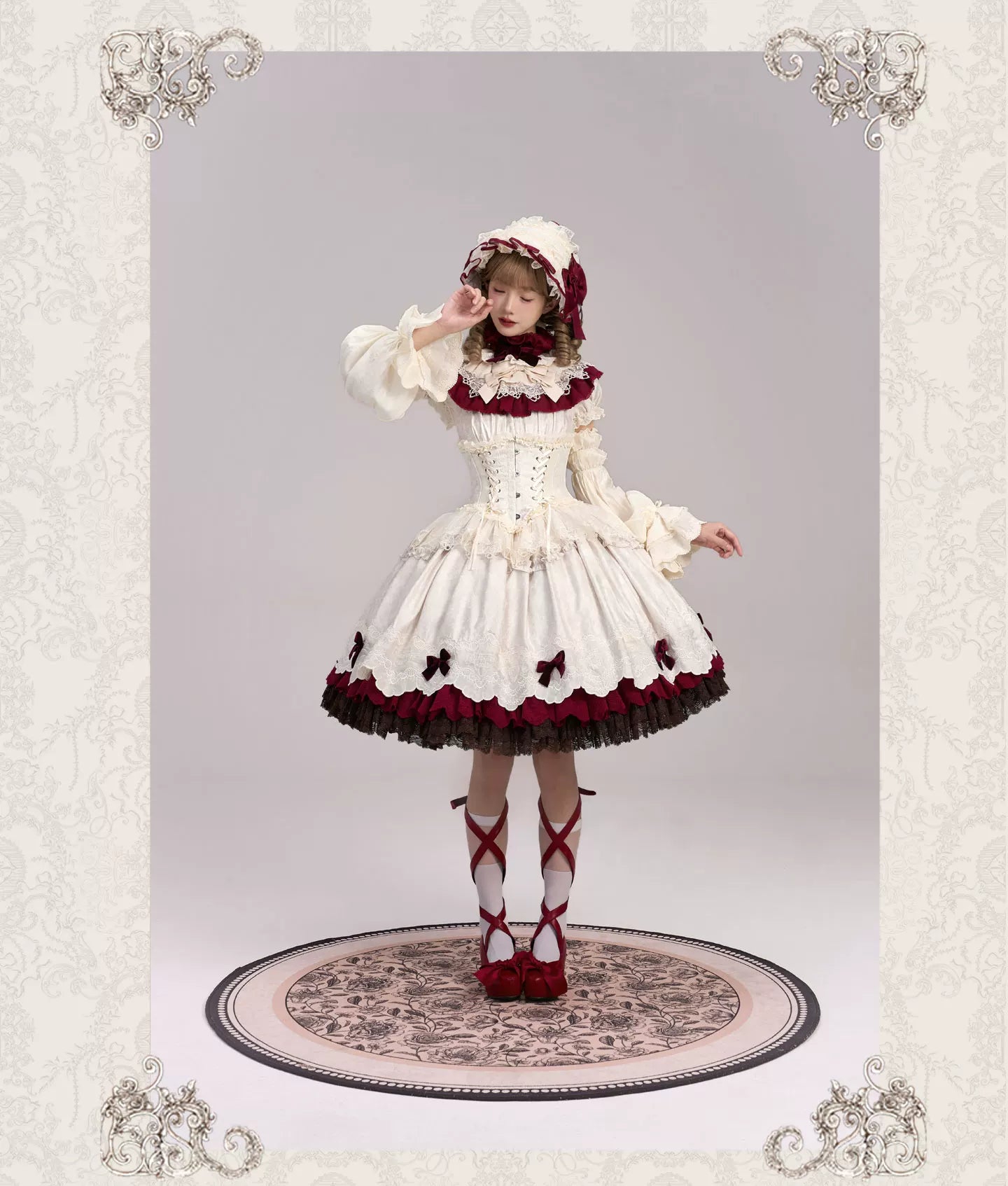 Clockwork Doll - Gothic Lolita Printed Dress, Lace & Bows 45186:839309