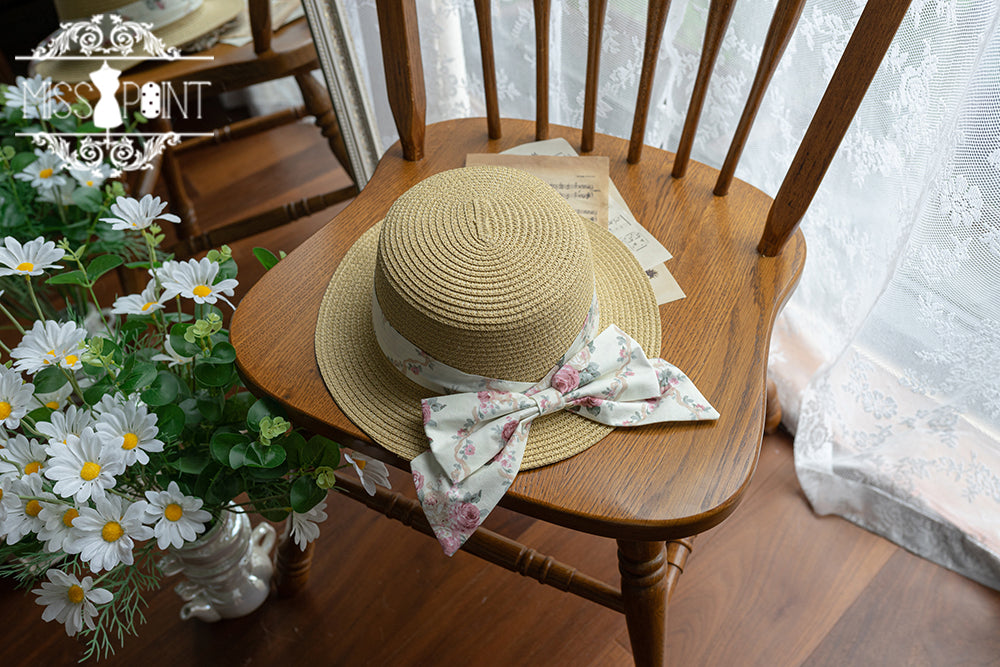 (Buyforme)Miss Point~Happy Summer Cute Lolita Hairdband Straw Hat ivory floral straw hat  