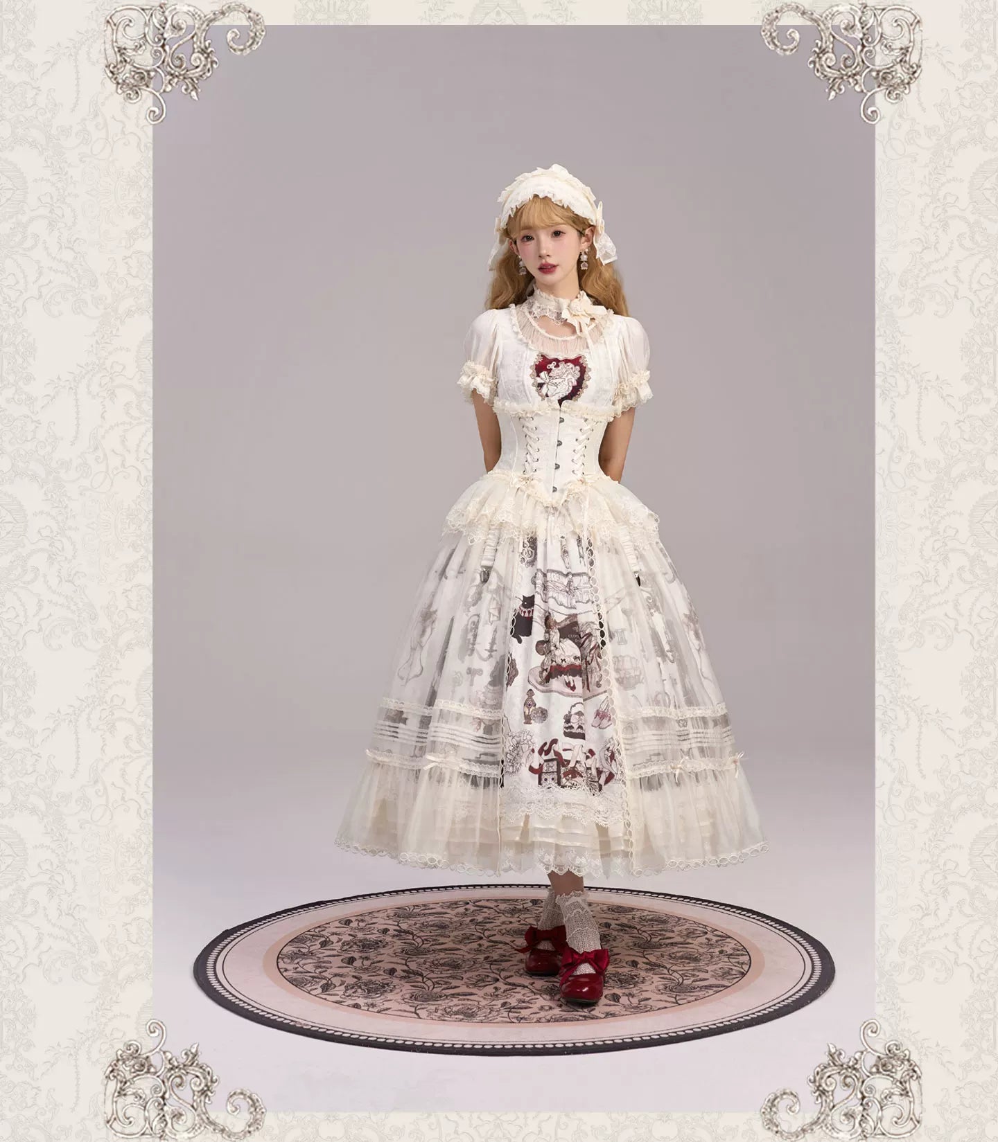 Clockwork Doll - Gothic Lolita Printed Dress, Lace & Bows 45186:839320
