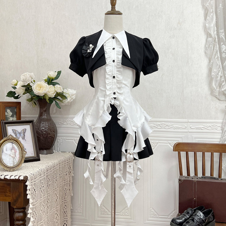 Designer's Gift~Shard Gem~Gothic Lolita Skirt Set with Sleeveless Shirt & Short Jacket Three-piece Set (short jacket + shirt + skirt) S