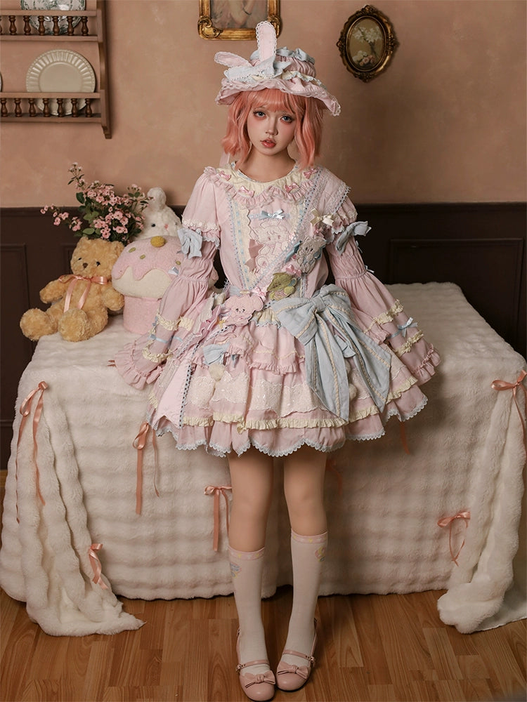 Mewroco~Sweet Lolita Dress Set Tiered JSK OP with Detachable sleeves