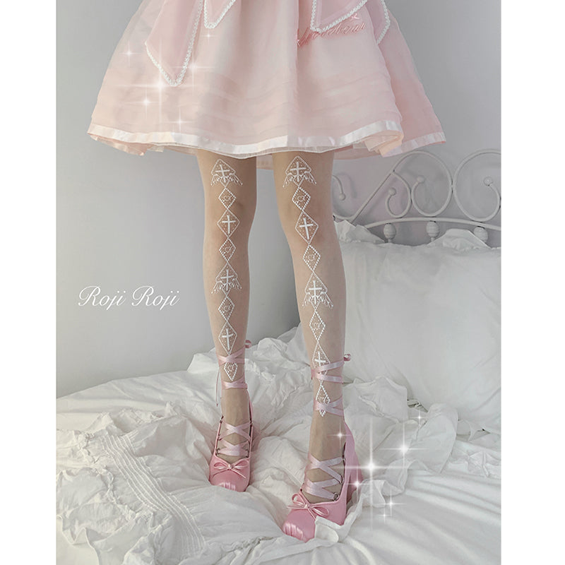 Roji Roji~Sweet Lolita White Print Tights   