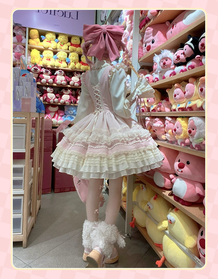 Sakurahime~Cupid Overture~Sweet Pink Lolita Jumper Dress Bust-Supporting JSK