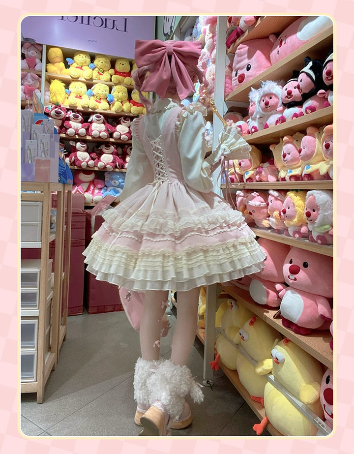 Sakurahime~Cupid Overture~Sweet Pink Lolita Jumper Dress Bust-Supporting JSK