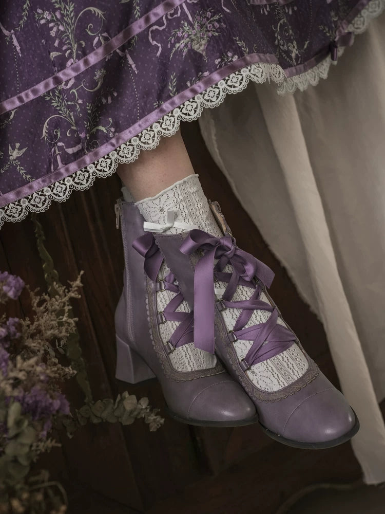 Angel Floral Wall - Classic Lolita Straps Ankle Boots, Side Zipper (35 36 37 38 39 40) 45766:861590