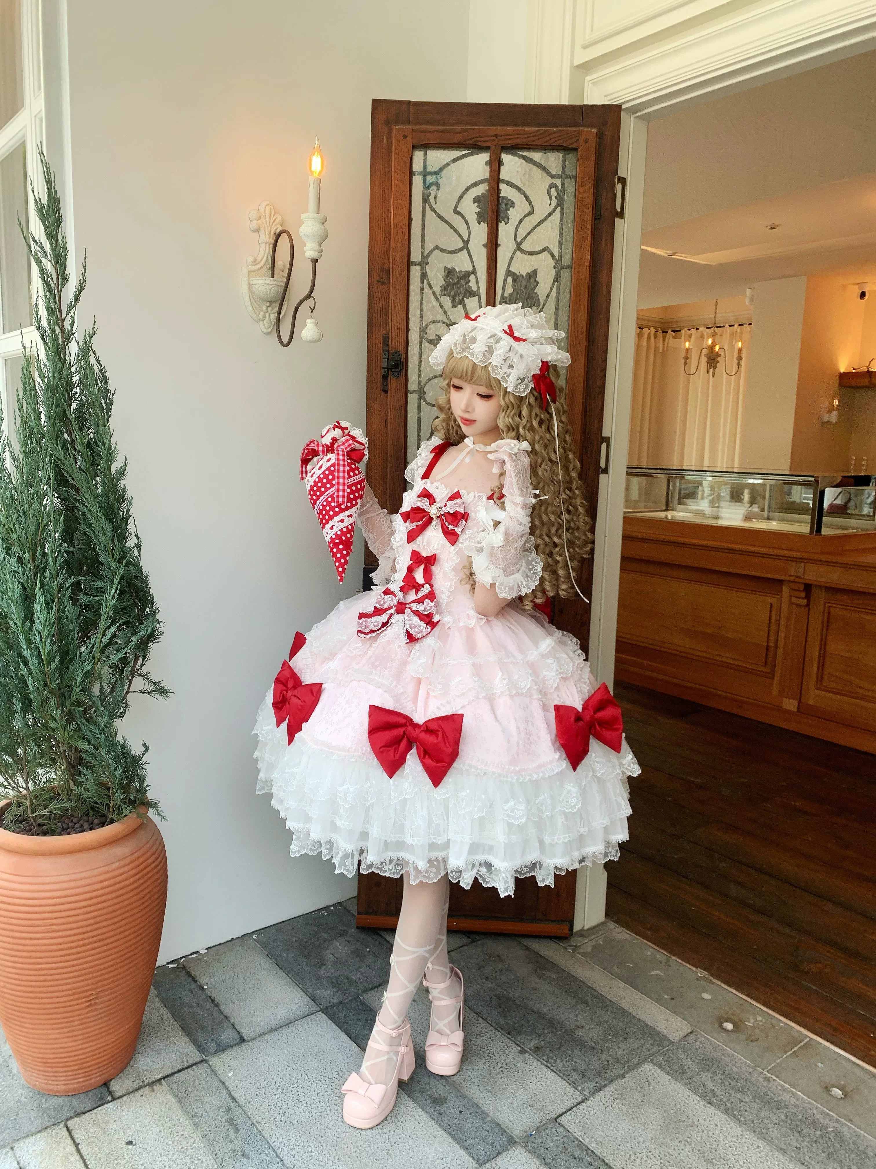 Floral Dream Isle - Sweet Lolita Doll-like JSK Dress, Bows & Lace (L M S) 44705:821049