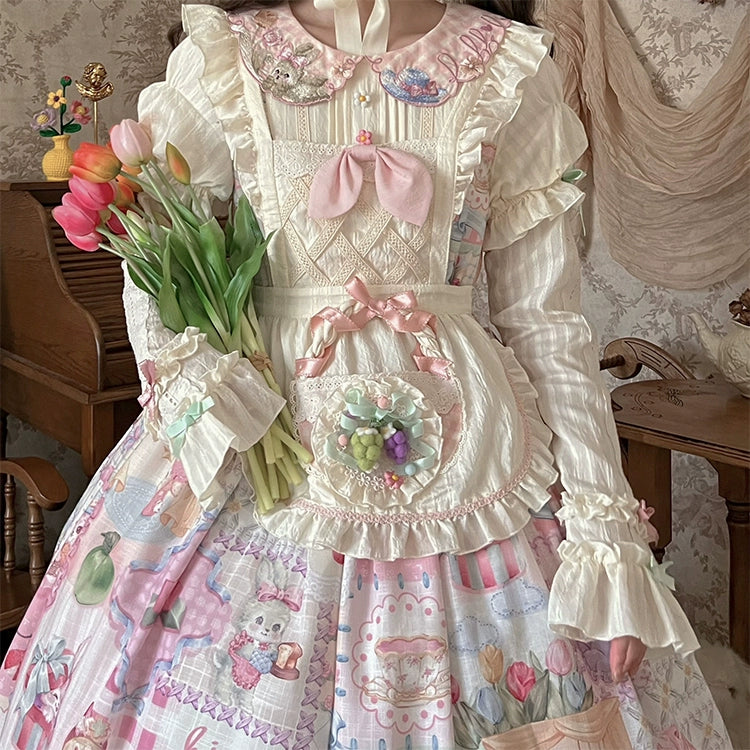 Mewroco~Country Patchwork~Sweet Lolita Dress Set Print OP SK Shirt and Camisole