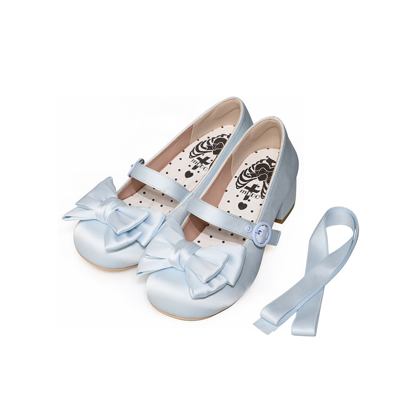 MODO~Sissi~Sweet Lolita Shoes Satin Low Chunky Heels with Bow (Blue / 34 35 36 37 38 39 40 41) 42594:745904