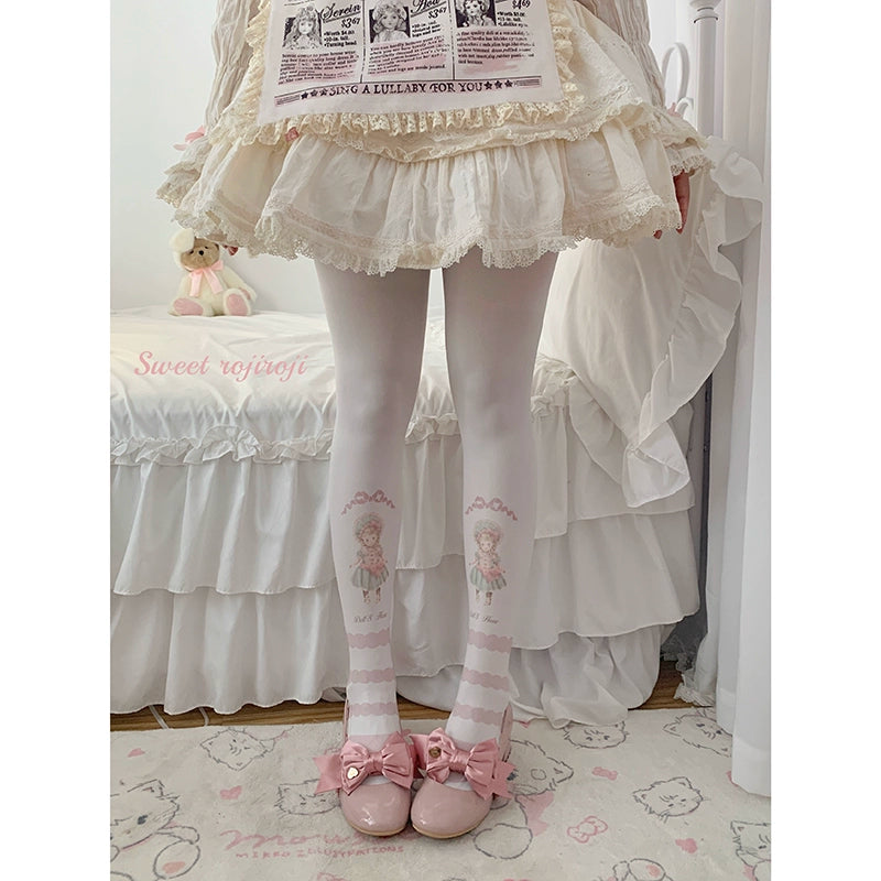 Roji Roji~Sweet Lolita Pantyhose Velvet Print Pantyhose for Autumn/Winter   