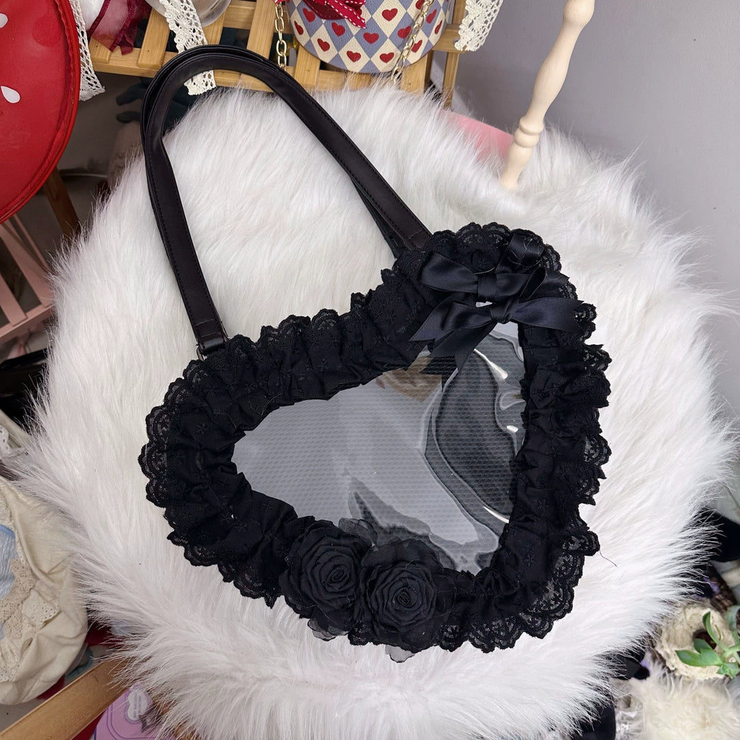 Chestnut Lolita~Sweet Lolita Bag Heart-shaped Lace Bag Multicolors black bag  
