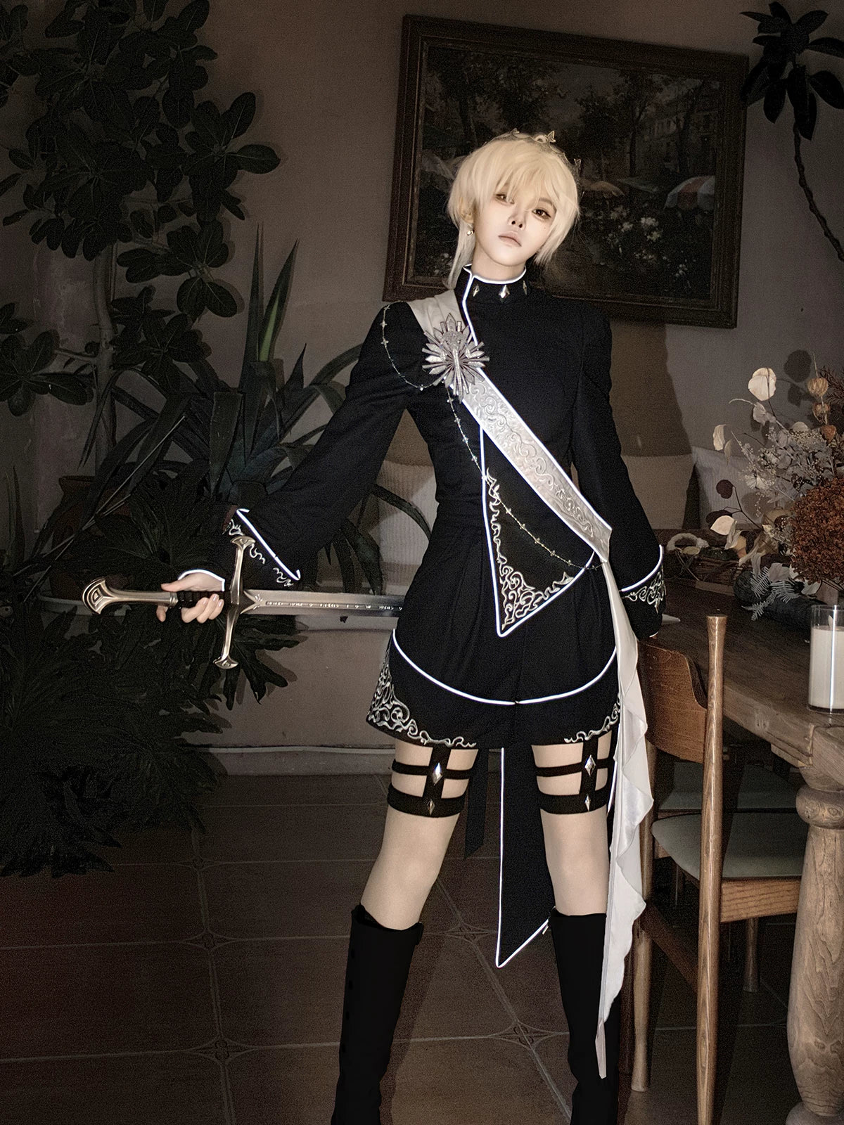 Oathbound Sword - Embroidery Ouji Lolita Set, High-Low Hem Coat 44438:808448