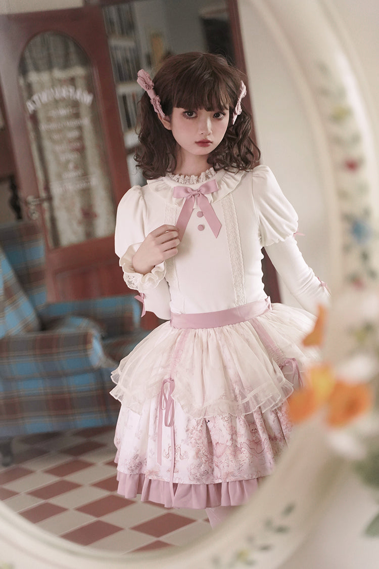 Half Sweet Lolita~Doll Garden~Sweet Lolita JSK Dress Cat Print Pink Dress Set (L M S) 34862:468264