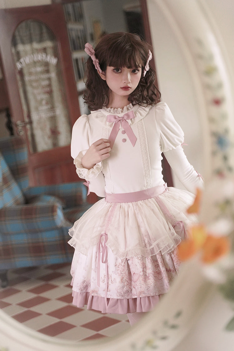 Half Sweet~Doll Garden~Sweet Lolita JSK Dress Cat Print Pink Dress Set S off-white innerwear 