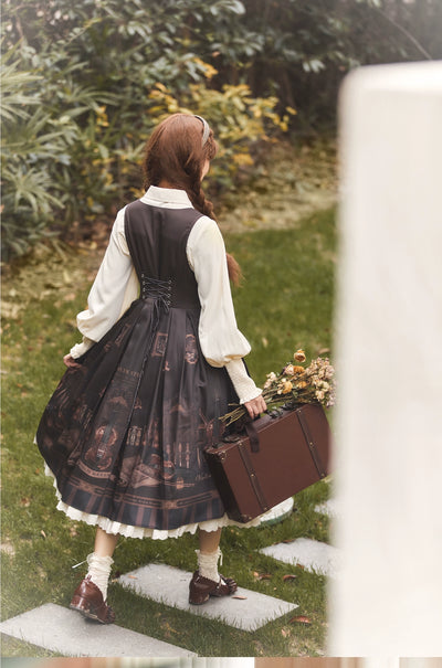 Alice in Wonderland~The Dream of Violin~Retro Lolita Dress Violin Print JSK and OP Dress Set   