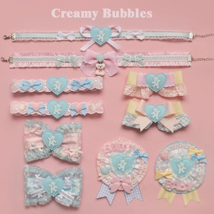 Creamy Bubbles~Sweet Lolita Hair Clip Bear Print Pastel Color Hair Clip and Necklace Handmade   