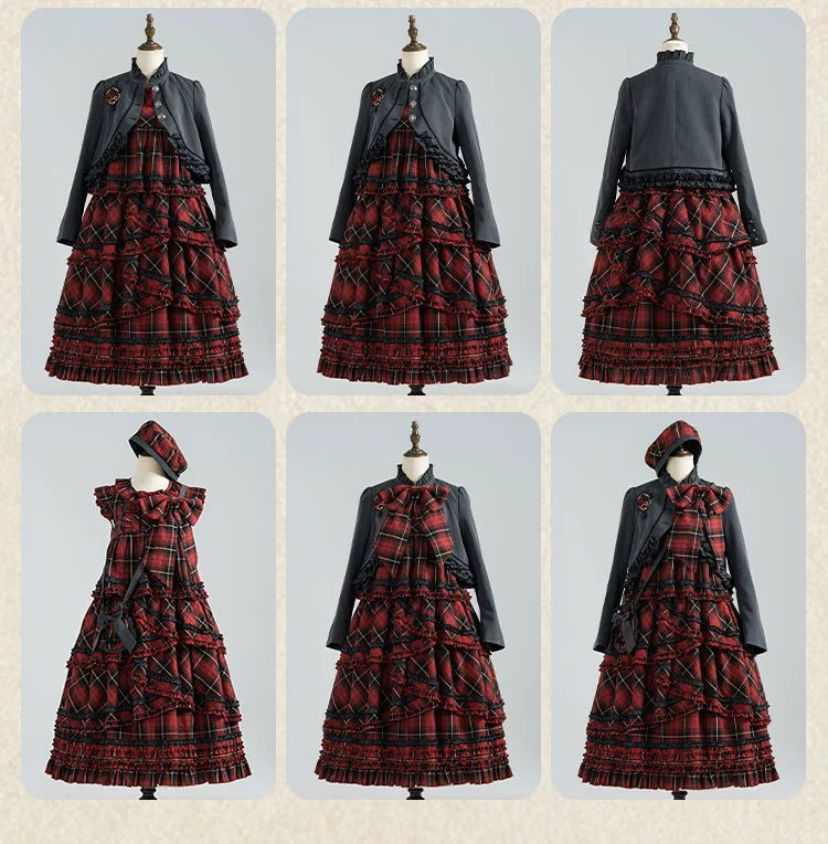 Honey Machine - Scotch Accordion - A-Line Plaid Daily Lolita JSK, Short Coat 44302:803315