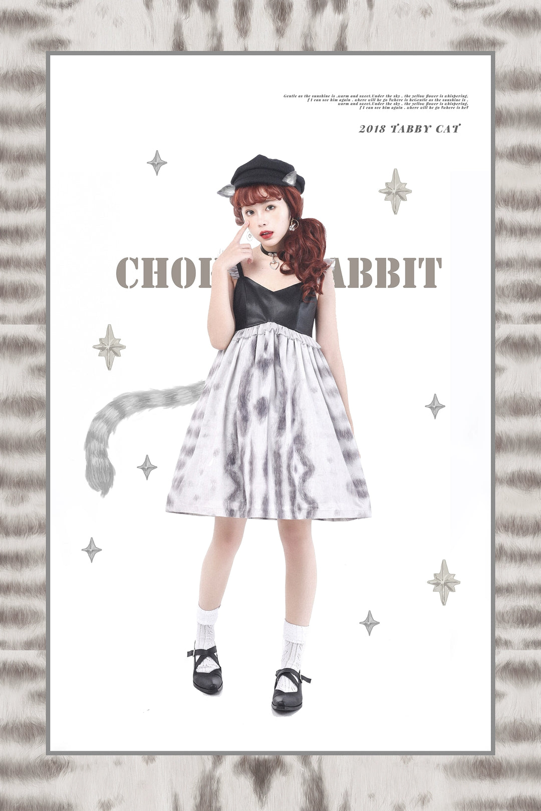 Choker Rabbit~Tabby Cat~Sweet Lolita Cat Pattern JSK Dress Multicolors black leather S 