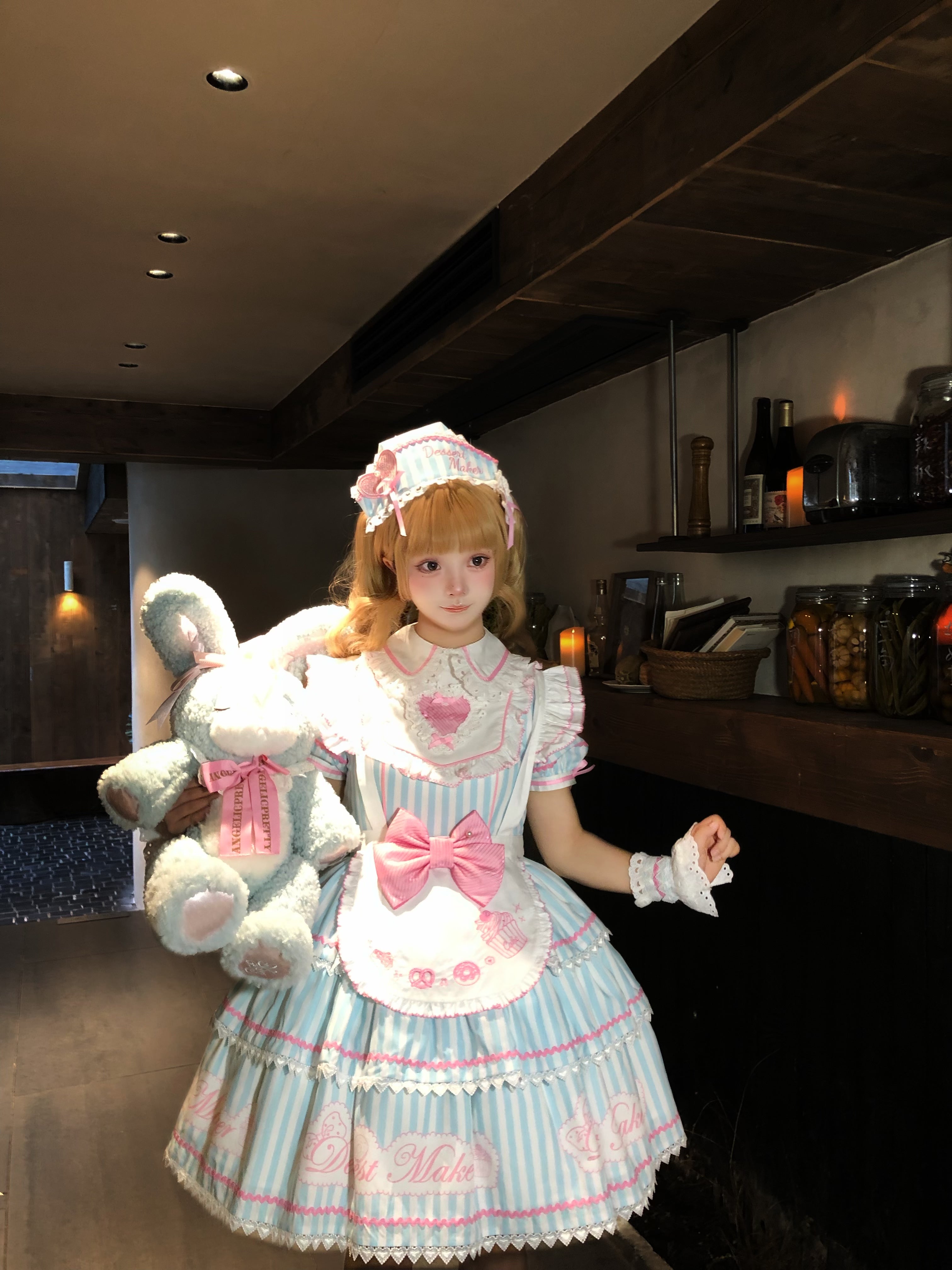 Sweet Butler - Maid Lolita Striped OP Dress, Embroidered Collar 45379:851069