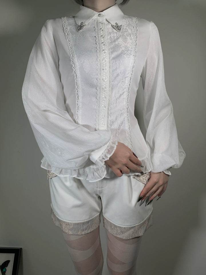 Little Dipper~Silver Elimination~Ouji Lolita Blouse with Long Sleeves and Jabot