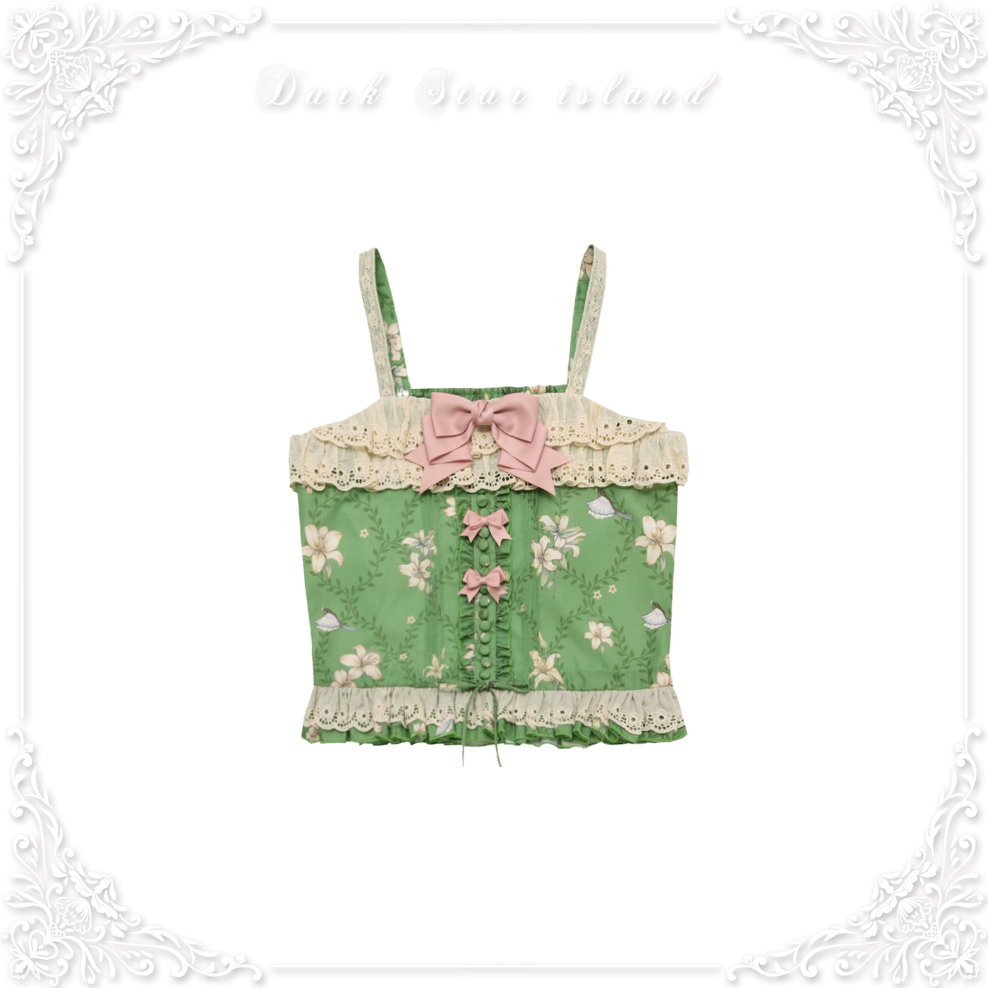 Dark Star Island~Lily&Mountain Breeze~Lily Print Lolita Camisole Skirt Set S Green top 